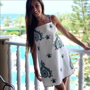 Zara White Top with Green Leaf Design